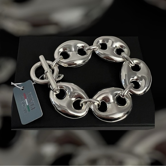 New Mia Fiore Sterling Silver Plated Bronze Puffy Mariner Link Bracelet Italy - Picture 15 of 16